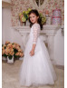 Ivory Embroidered Lace Tulle Floor Length Flower Girl Dress